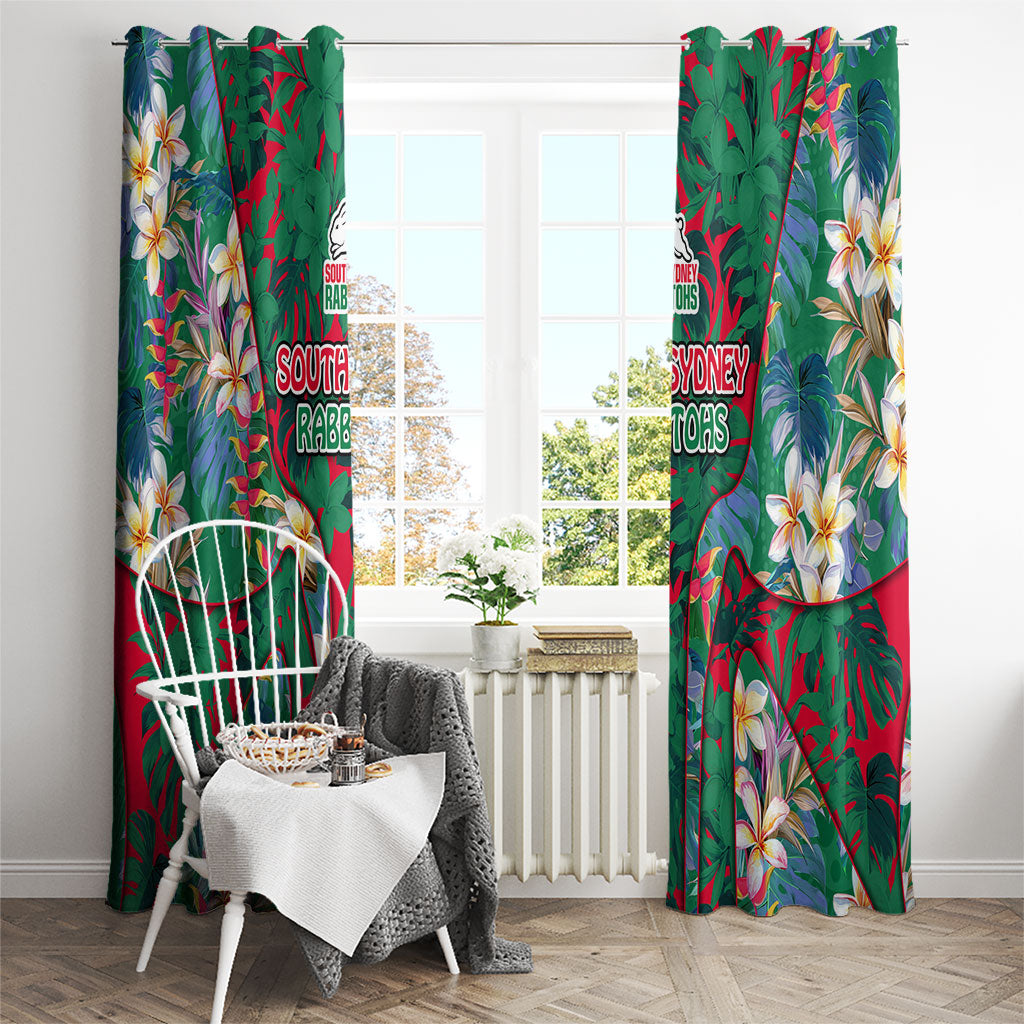 South Sydney Rabbitohs Window Curtain Tropical Hibiscus Floral Pattern With Green And Red Accents