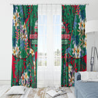 South Sydney Rabbitohs Window Curtain Tropical Hibiscus Floral Pattern With Green And Red Accents