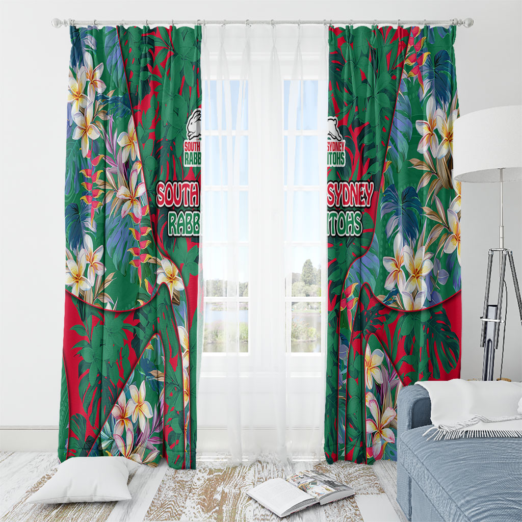 South Sydney Rabbitohs Window Curtain Tropical Hibiscus Floral Pattern With Green And Red Accents