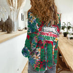 South Sydney Rabbitohs Women Casual Shirt Tropical Hibiscus Floral Pattern With Green And Red Accents