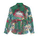 South Sydney Rabbitohs Women Casual Shirt Tropical Hibiscus Floral Pattern With Green And Red Accents