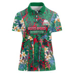 South Sydney Rabbitohs Women Polo Shirt Tropical Hibiscus Floral Pattern With Green And Red Accents