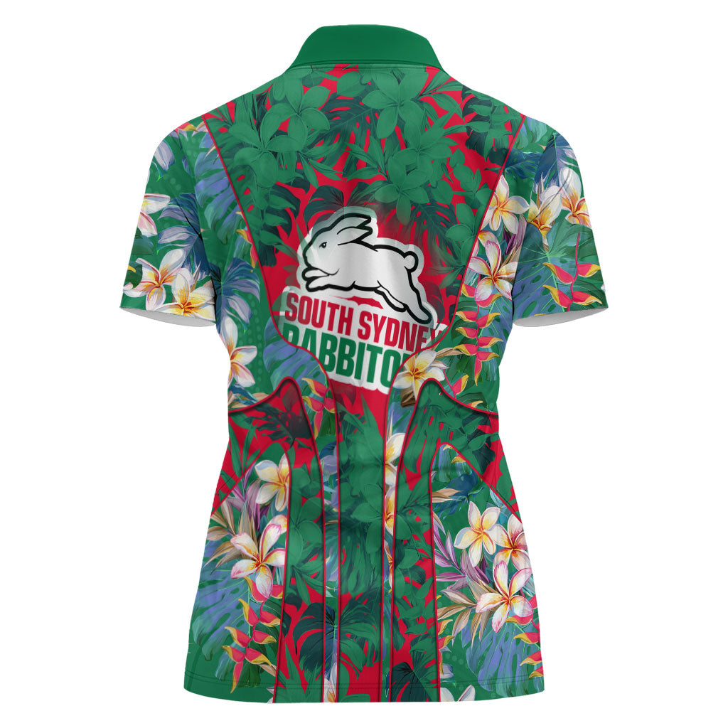 South Sydney Rabbitohs Women Polo Shirt Tropical Hibiscus Floral Pattern With Green And Red Accents