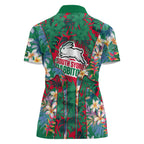 South Sydney Rabbitohs Women Polo Shirt Tropical Hibiscus Floral Pattern With Green And Red Accents