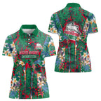South Sydney Rabbitohs Women Polo Shirt Tropical Hibiscus Floral Pattern With Green And Red Accents