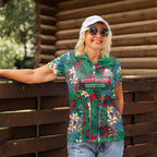 South Sydney Rabbitohs Women Polo Shirt Tropical Hibiscus Floral Pattern With Green And Red Accents