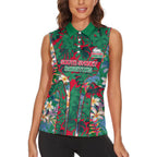 South Sydney Rabbitohs Women Sleeveless Polo Shirt Tropical Hibiscus Floral Pattern With Green And Red Accents