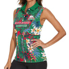 South Sydney Rabbitohs Women Sleeveless Polo Shirt Tropical Hibiscus Floral Pattern With Green And Red Accents