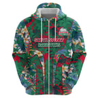 South Sydney Rabbitohs Zip Hoodie Tropical Hibiscus Floral Pattern With Green And Red Accents