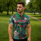 South Sydney Rabbitohs Zipper Polo Shirt Tropical Hibiscus Floral Pattern With Green And Red Accents