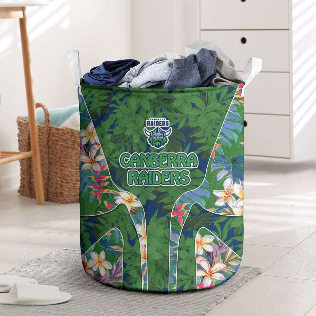 Canberra Raiders Laundry Basket Tropical Hibiscus Floral Pattern With Green And Navy Accents