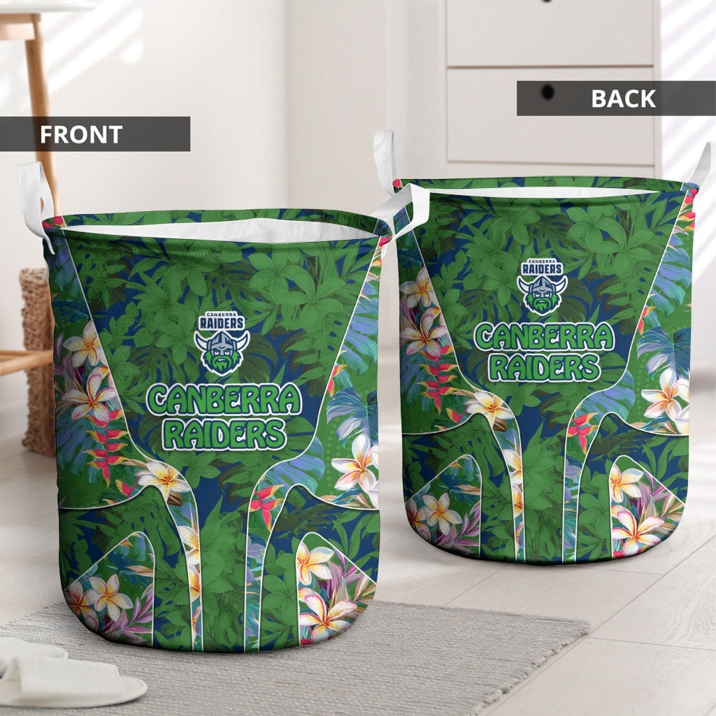 Canberra Raiders Laundry Basket Tropical Hibiscus Floral Pattern With Green And Navy Accents