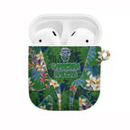 Canberra Raiders AirPods Case Tropical Hibiscus Floral Pattern With Green And Navy Accents