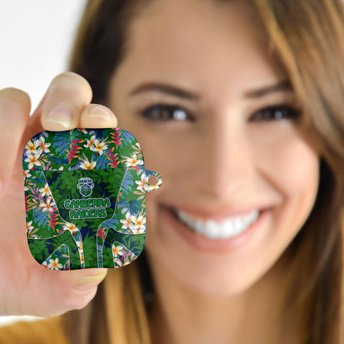 Canberra Raiders AirPods Case Tropical Hibiscus Floral Pattern With Green And Navy Accents