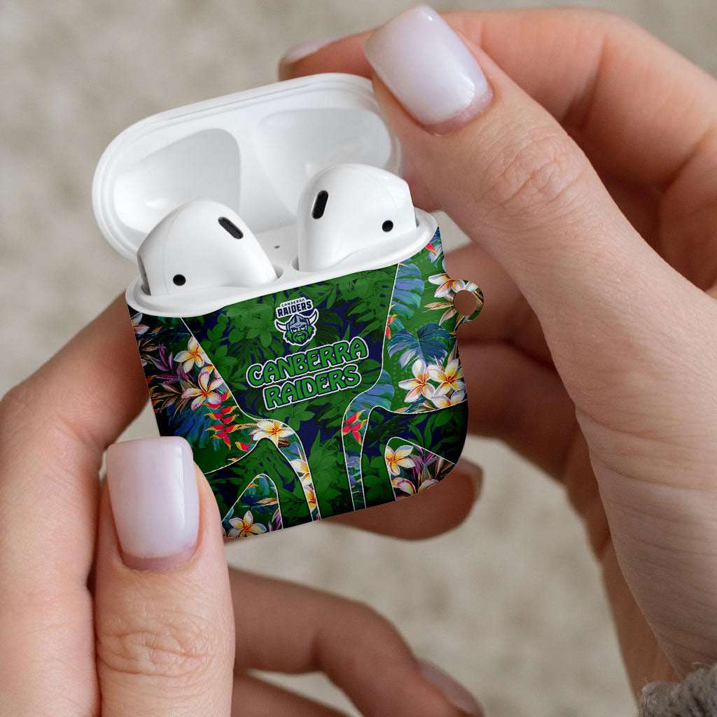 Canberra Raiders AirPods Case Tropical Hibiscus Floral Pattern With Green And Navy Accents