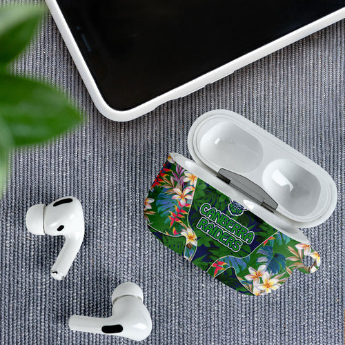 Canberra Raiders AirPods Case Tropical Hibiscus Floral Pattern With Green And Navy Accents