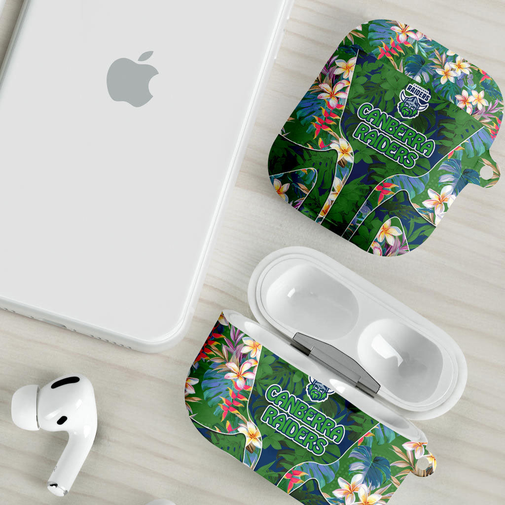 Canberra Raiders AirPods Case Tropical Hibiscus Floral Pattern With Green And Navy Accents