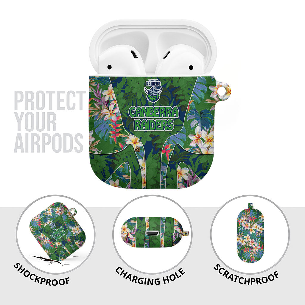 Canberra Raiders AirPods Case Tropical Hibiscus Floral Pattern With Green And Navy Accents