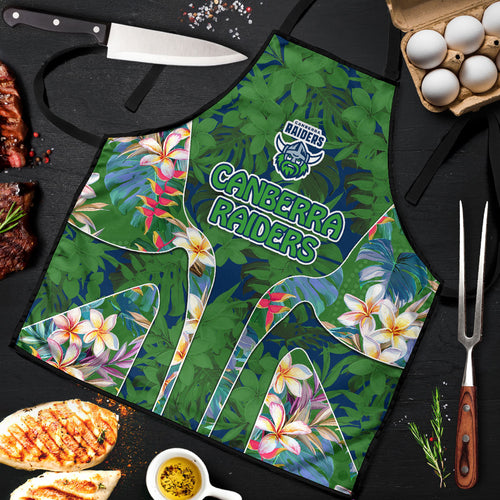 Canberra Raiders Apron Tropical Hibiscus Floral Pattern With Green And Navy Accents