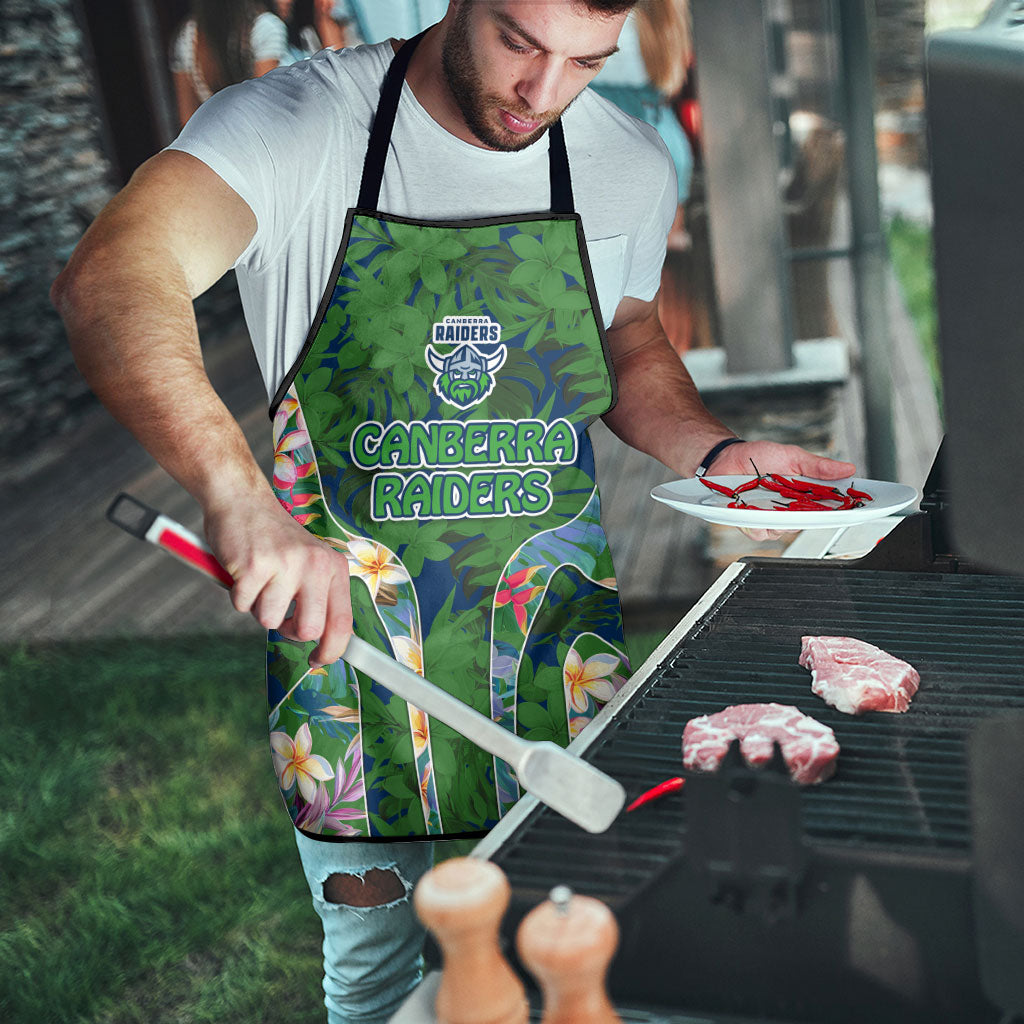 Canberra Raiders Apron Tropical Hibiscus Floral Pattern With Green And Navy Accents