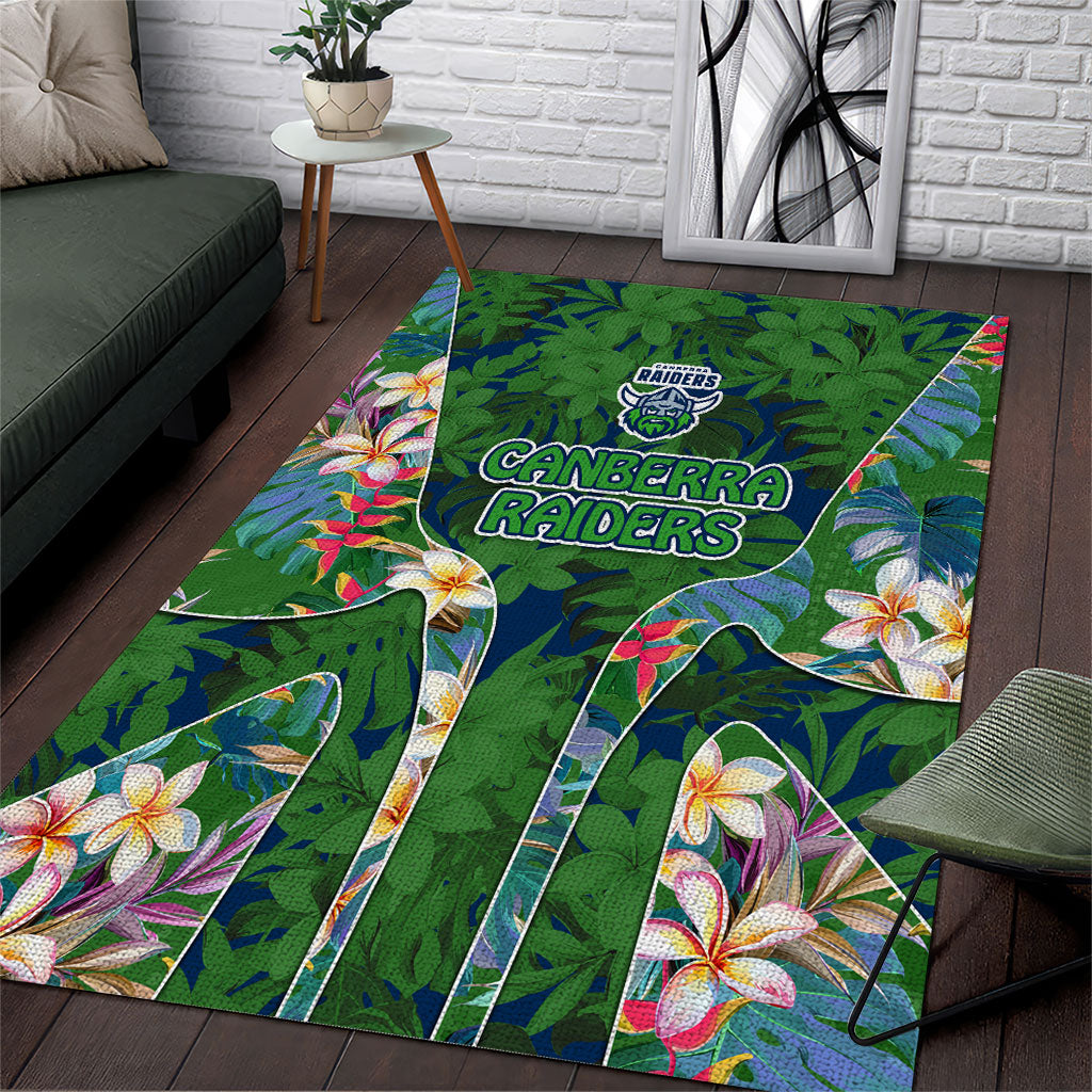 Canberra Raiders Area Rug Tropical Hibiscus Floral Pattern With Green And Navy Accents