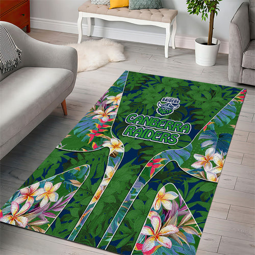 Canberra Raiders Area Rug Tropical Hibiscus Floral Pattern With Green And Navy Accents