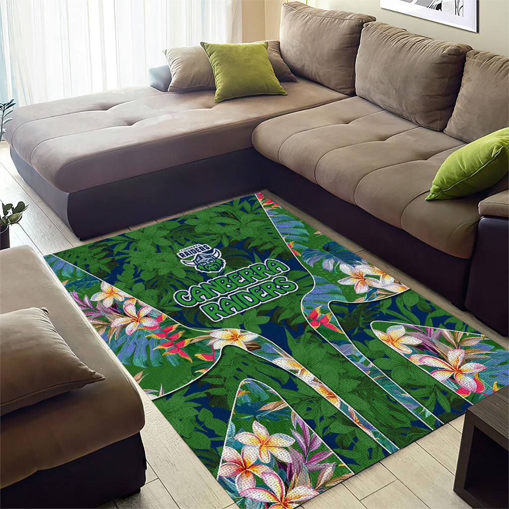 Canberra Raiders Area Rug Tropical Hibiscus Floral Pattern With Green And Navy Accents