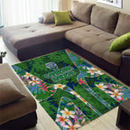 Canberra Raiders Area Rug Tropical Hibiscus Floral Pattern With Green And Navy Accents