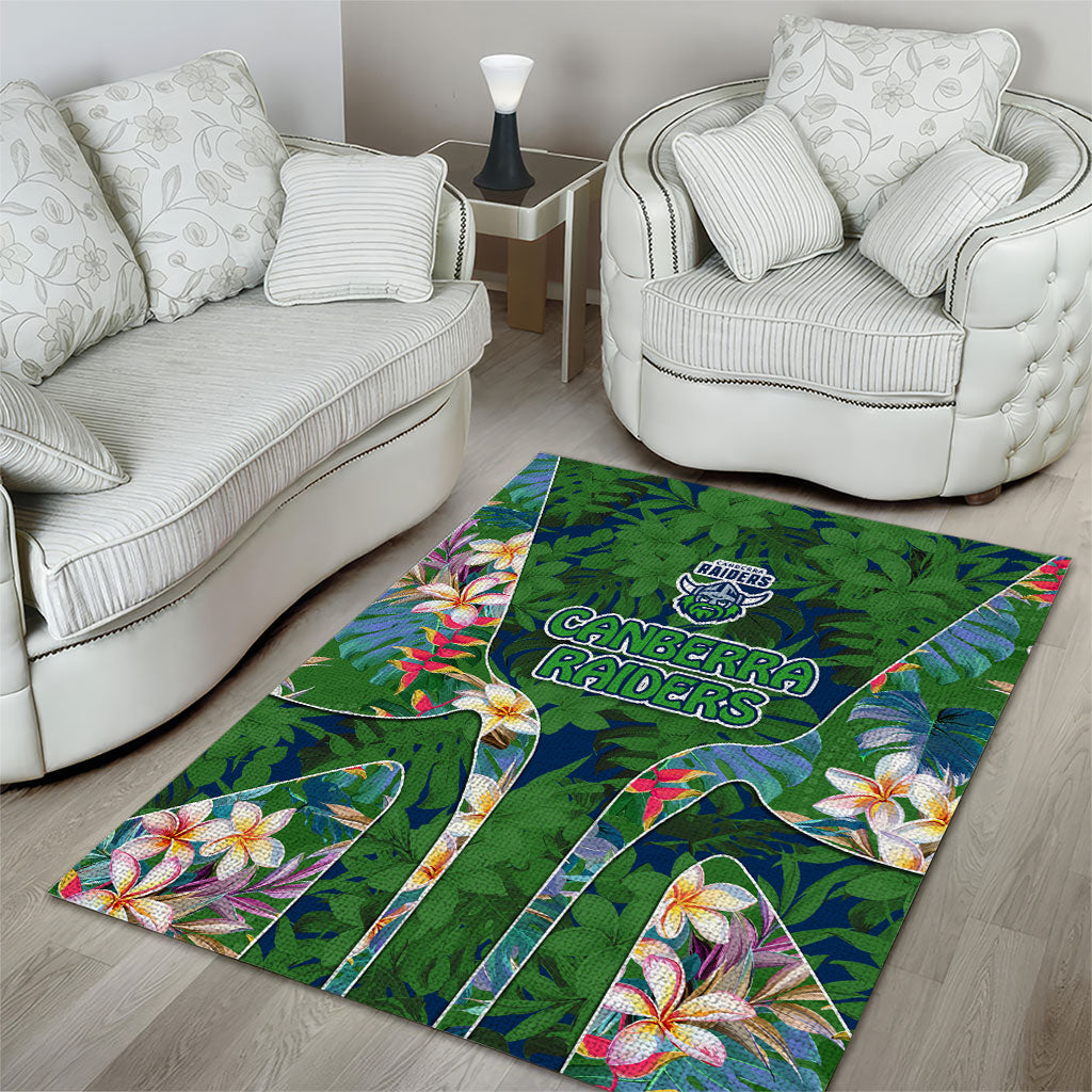 Canberra Raiders Area Rug Tropical Hibiscus Floral Pattern With Green And Navy Accents