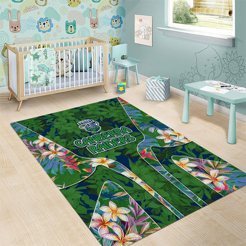 Canberra Raiders Area Rug Tropical Hibiscus Floral Pattern With Green And Navy Accents