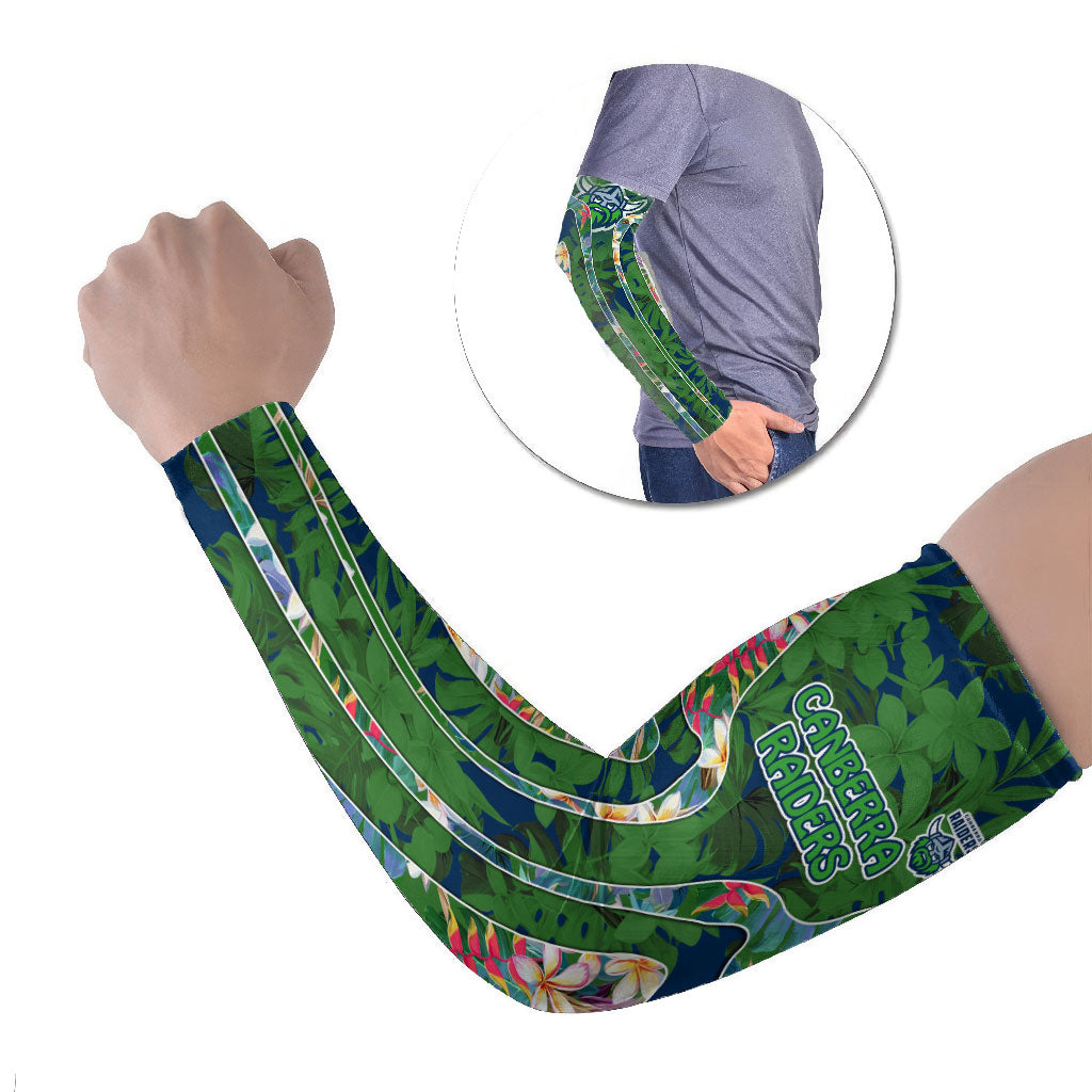 Canberra Raiders Arm Sleeves Tropical Hibiscus Floral Pattern With Green And Navy Accents