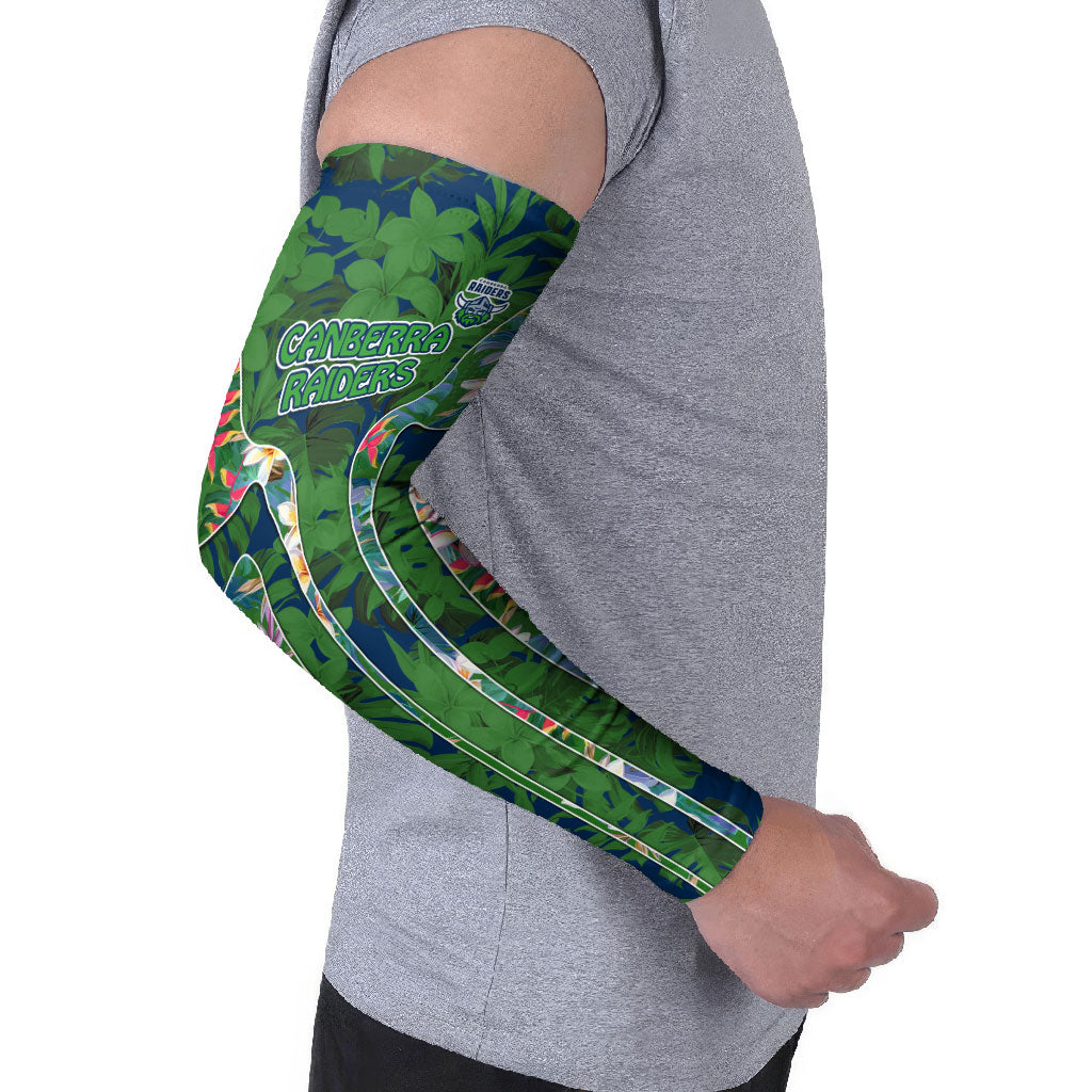 Canberra Raiders Arm Sleeves Tropical Hibiscus Floral Pattern With Green And Navy Accents