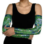 Canberra Raiders Arm Sleeves Tropical Hibiscus Floral Pattern With Green And Navy Accents