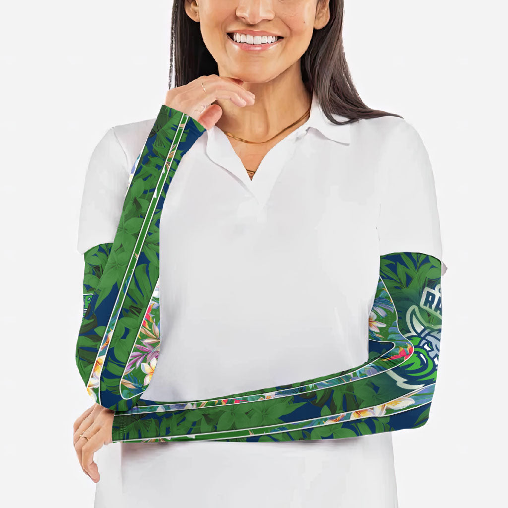 Canberra Raiders Arm Sleeves Tropical Hibiscus Floral Pattern With Green And Navy Accents