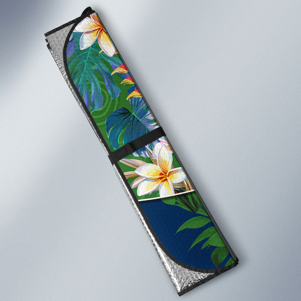 Canberra Raiders Auto Sun Shade Tropical Hibiscus Floral Pattern With Green And Navy Accents