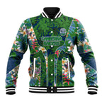 Canberra Raiders Baseball Jacket Tropical Hibiscus Floral Pattern With Green And Navy Accents