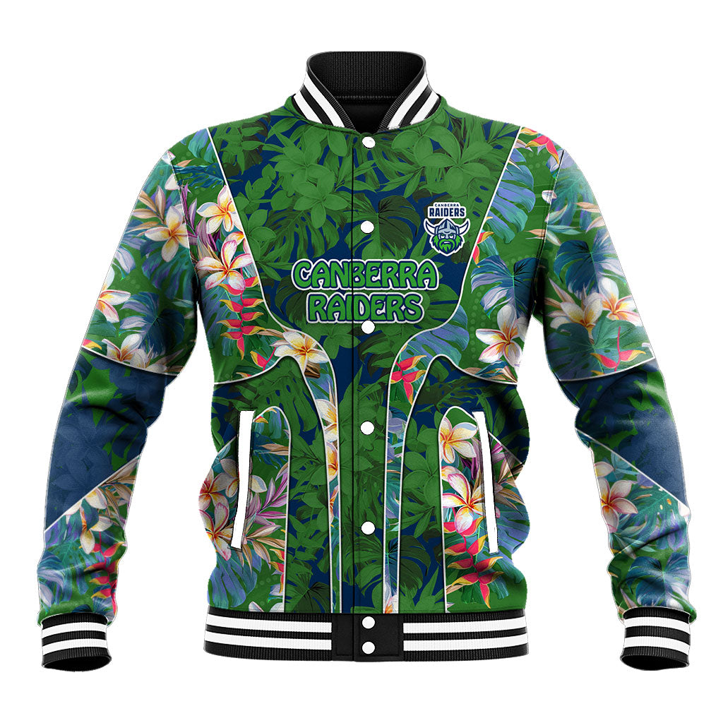 Canberra Raiders Baseball Jacket Tropical Hibiscus Floral Pattern With Green And Navy Accents