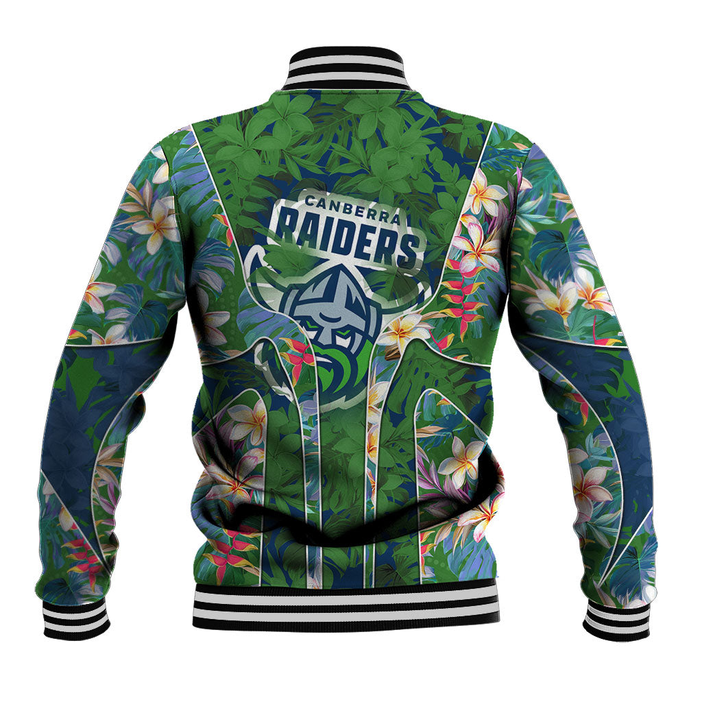Canberra Raiders Baseball Jacket Tropical Hibiscus Floral Pattern With Green And Navy Accents
