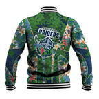 Canberra Raiders Baseball Jacket Tropical Hibiscus Floral Pattern With Green And Navy Accents