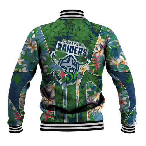 Canberra Raiders Baseball Jacket Tropical Hibiscus Floral Pattern With Green And Navy Accents