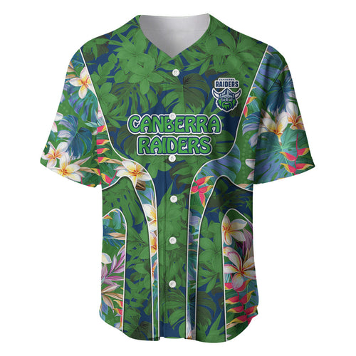 Canberra Raiders Baseball Jersey Tropical Hibiscus Floral Pattern With Green And Navy Accents