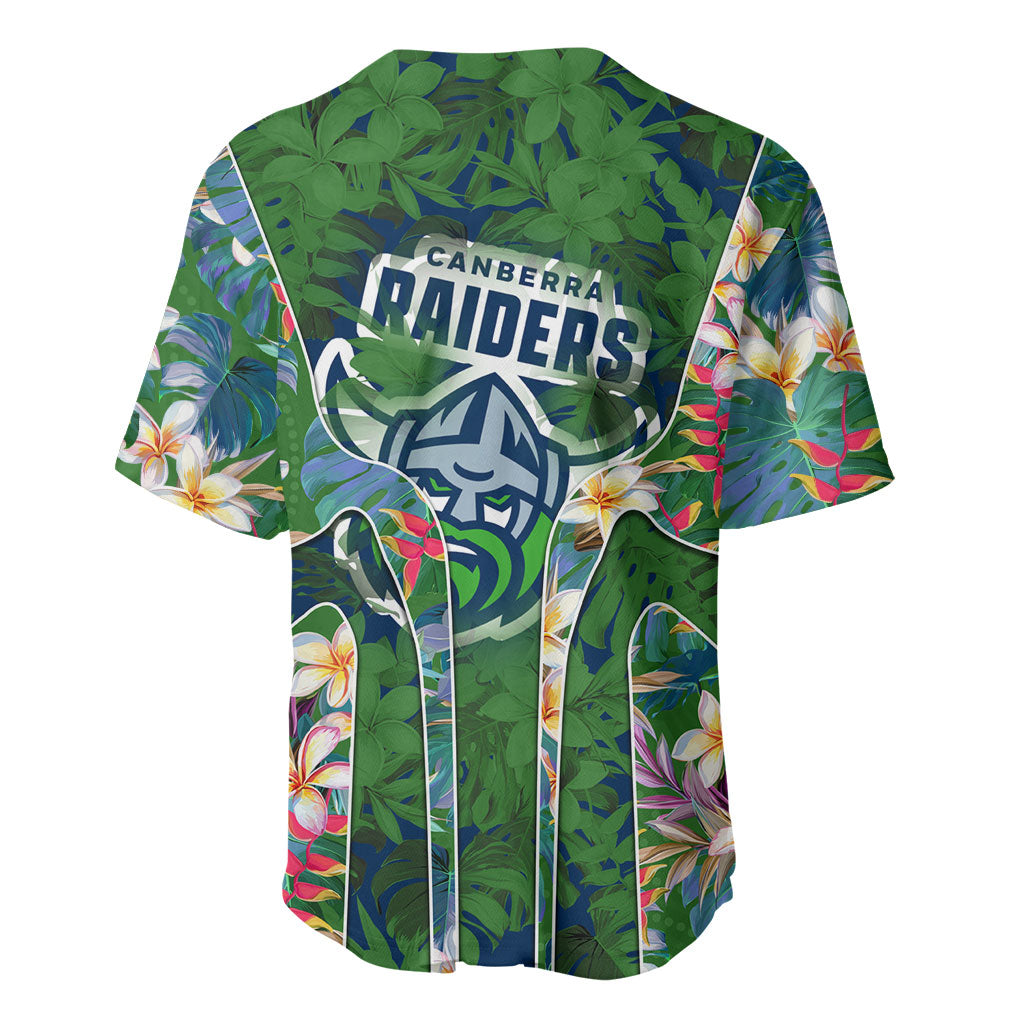 Canberra Raiders Baseball Jersey Tropical Hibiscus Floral Pattern With Green And Navy Accents
