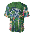 Canberra Raiders Baseball Jersey Tropical Hibiscus Floral Pattern With Green And Navy Accents