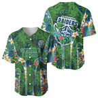 Canberra Raiders Baseball Jersey Tropical Hibiscus Floral Pattern With Green And Navy Accents