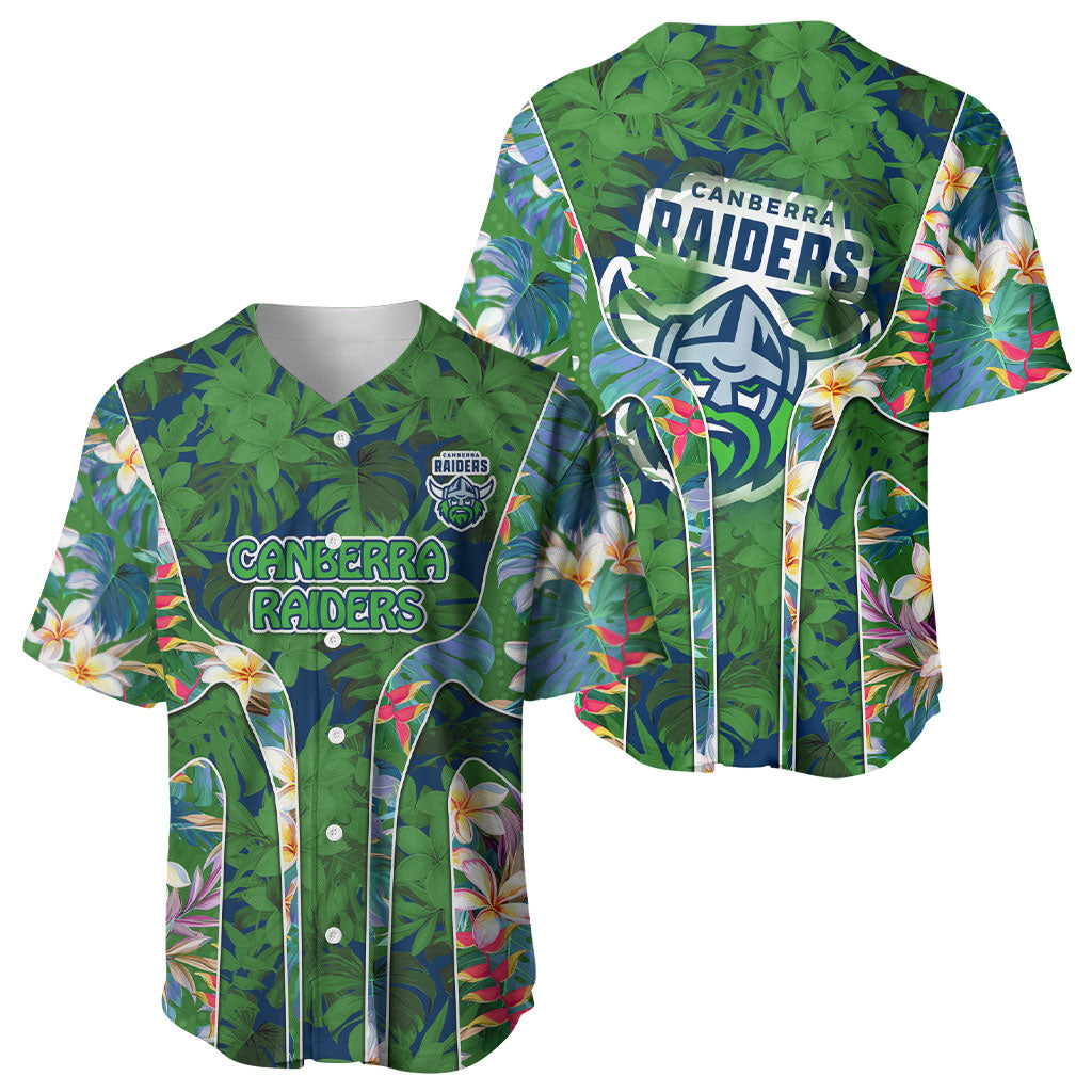 Canberra Raiders Baseball Jersey Tropical Hibiscus Floral Pattern With Green And Navy Accents