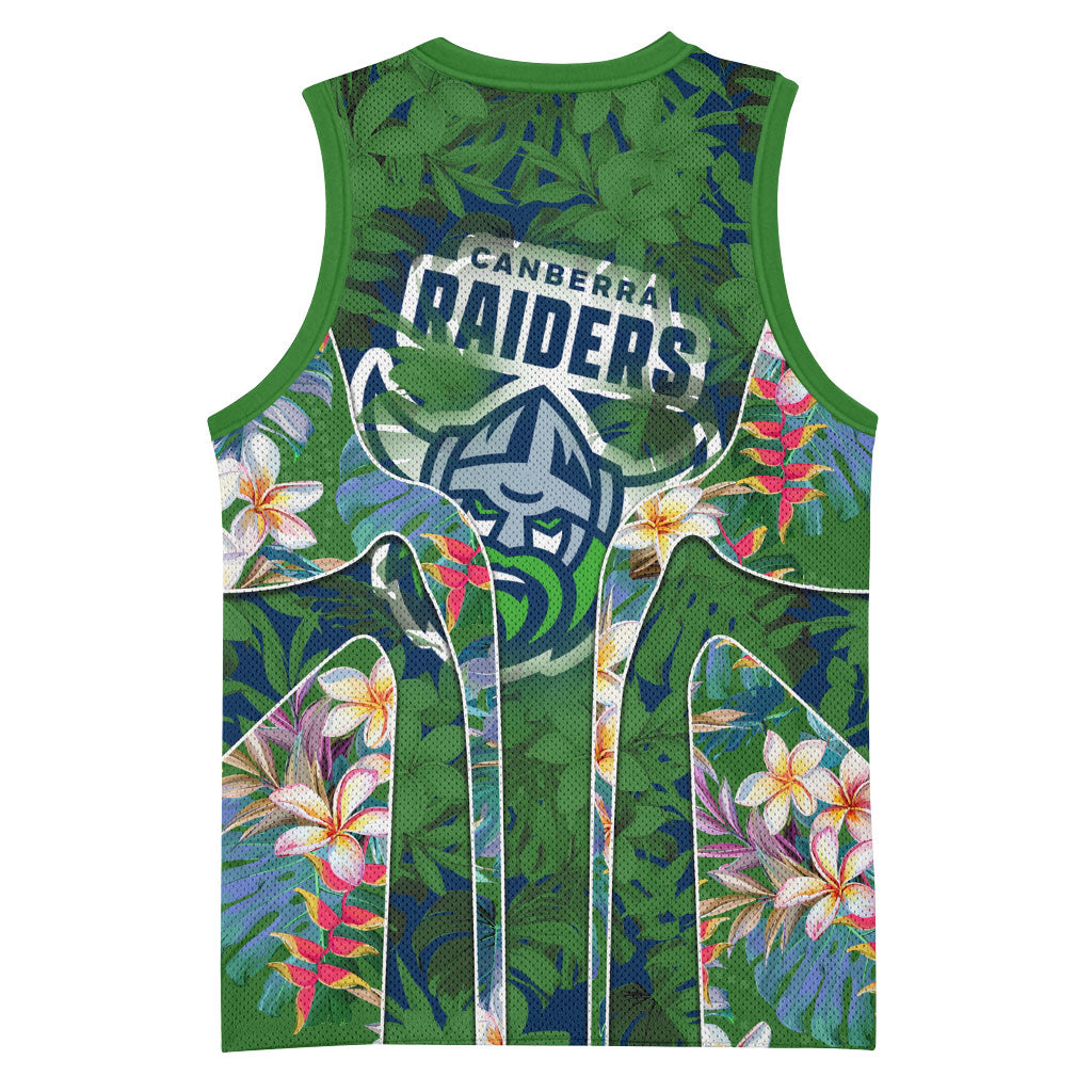 Canberra Raiders Basketball Jersey Tropical Hibiscus Floral Pattern With Green And Navy Accents