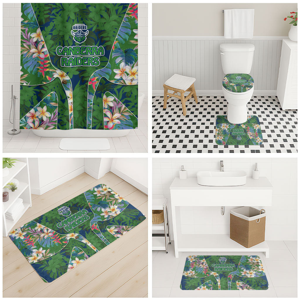 Canberra Raiders Bathroom Set Tropical Hibiscus Floral Pattern With Green And Navy Accents