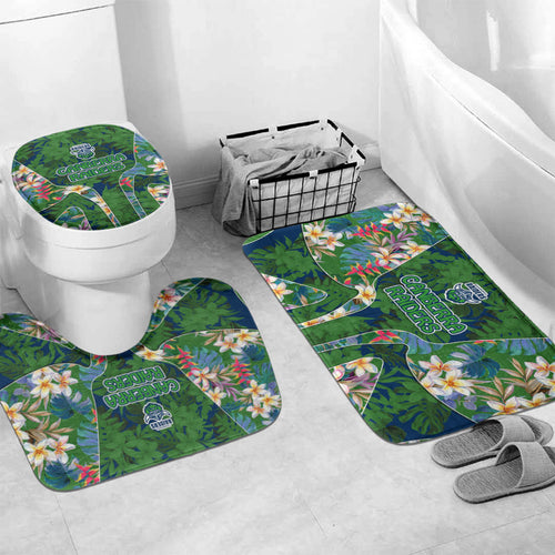Canberra Raiders Bathroom Set Tropical Hibiscus Floral Pattern With Green And Navy Accents