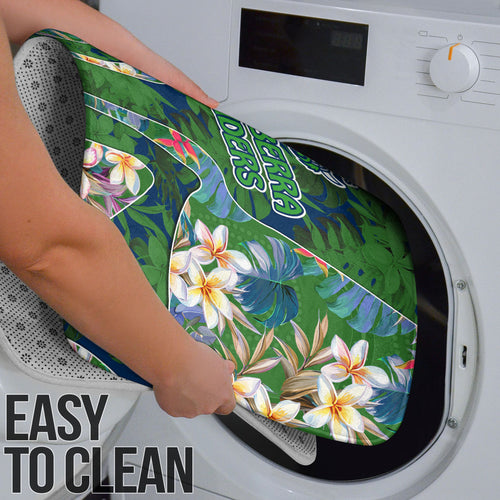 Canberra Raiders Bathroom Set Tropical Hibiscus Floral Pattern With Green And Navy Accents