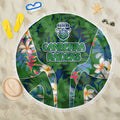 Canberra Raiders Beach Blanket Tropical Hibiscus Floral Pattern With Green And Navy Accents